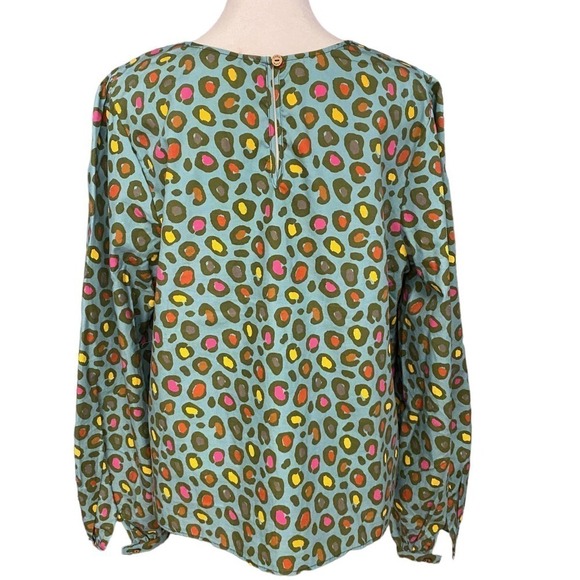 Anthropologie Farm Womens Rio Hanya Puff Sleeve Blouse Leopard Blue Size Medium - Picture 4 of 12